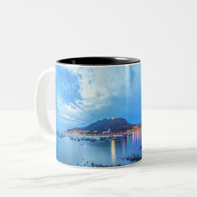 Panoramic Seaside vista of Vung Tau, Vietnam Two-Tone Coffee Mug (Front Left)