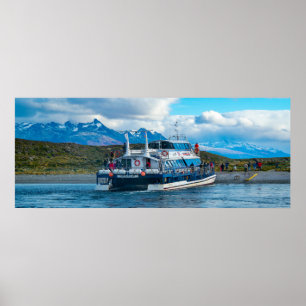 Panoramic ship arrving to island, beagle channel,  poster