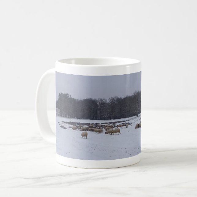Panoramic Snow Landscape with Sheep Coffee Mug (Front Left)