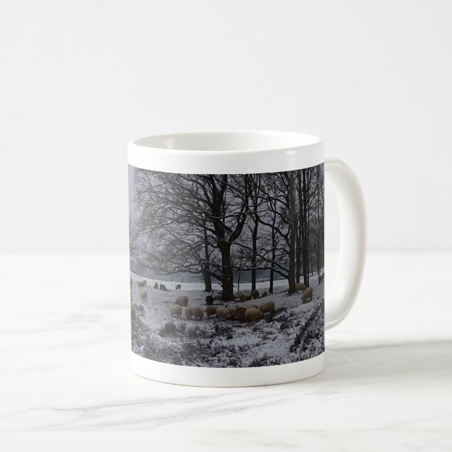 Panoramic Snow Landscape with Trees and Sheep Mug (Front Right)