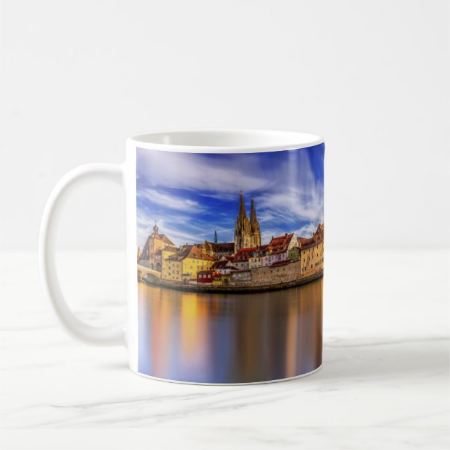 Panoramic View Danube River Regensburg Germany Coffee Mug (Left)