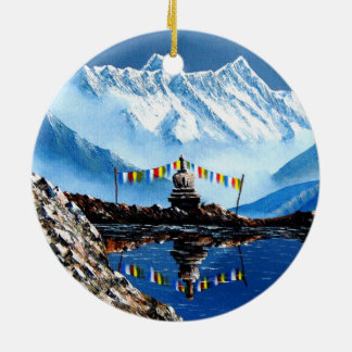 Panoramic View Of Annapurna Mountain Nepal Ceramic Tree Decoration