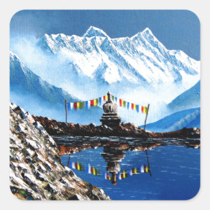 Panoramic View Of Annapurna Mountain Nepal Square Sticker