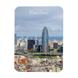 Panoramic view of Barcelona in cloudy spring day Magnet