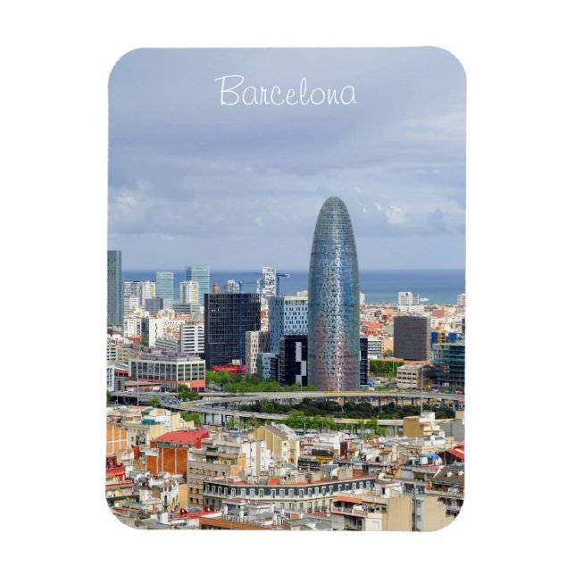 Panoramic view of Barcelona in cloudy spring day Magnet (Vertical)