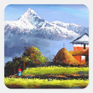 Panoramic View Of Beautiful Everest Mountain Square Sticker