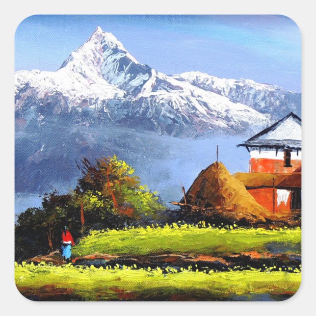 Panoramic View Of Beautiful Everest Mountain Square Sticker (Front)