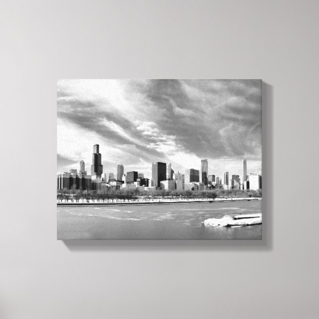 Panoramic view of Chicago skyline in winter Canvas Print (Front)