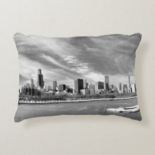 Panoramic view of Chicago skyline in winter Decorative Cushion