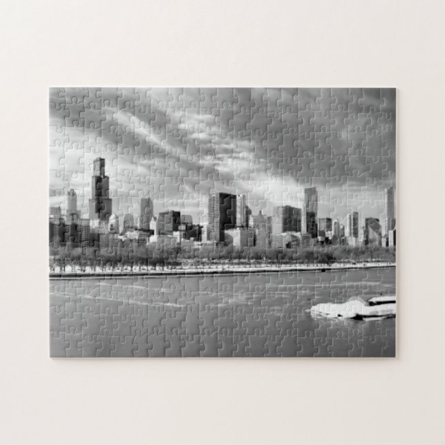 Panoramic view of Chicago skyline in winter Jigsaw Puzzle (Horizontal)