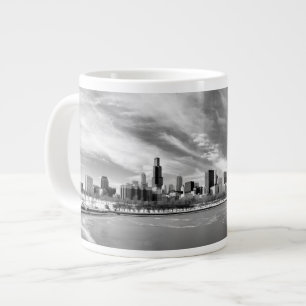Panoramic view of Chicago skyline in winter Large Coffee Mug