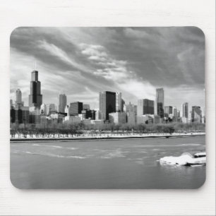 Panoramic view of Chicago skyline in winter Mouse Mat