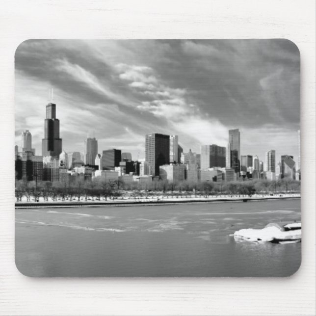 Panoramic view of Chicago skyline in winter Mouse Mat (Front)