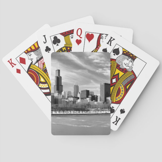 Panoramic view of Chicago skyline in winter Playing Cards (Back)