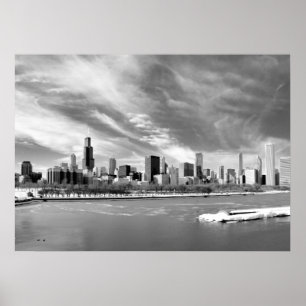 Panoramic view of Chicago skyline in winter Poster