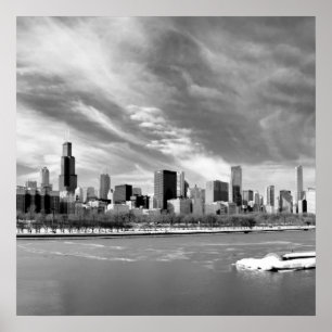 Panoramic view of Chicago skyline in winter Poster