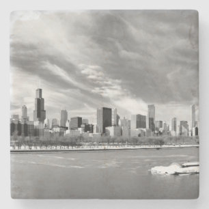 Panoramic view of Chicago skyline in winter Stone Coaster