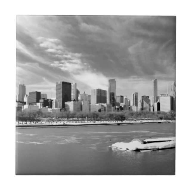 Panoramic view of Chicago skyline in winter Tile (Front)