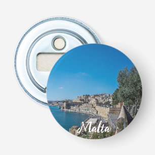 Panoramic view of city wall and harbor in Valletta Bottle Opener