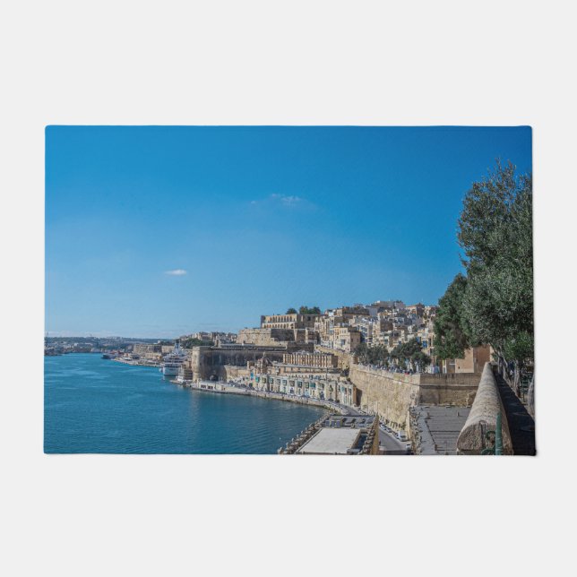 Panoramic view of city wall and harbor in Valletta Doormat (Front)