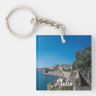 Panoramic view of city wall and harbor in Valletta Key Ring