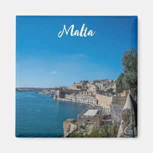 Panoramic view of city wall and harbor in Valletta Magnet