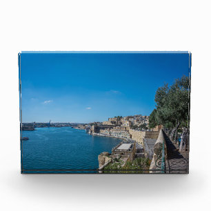 Panoramic view of city wall and harbor in Valletta Photo Block