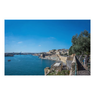 Panoramic view of city wall and harbor in Valletta Photo Print