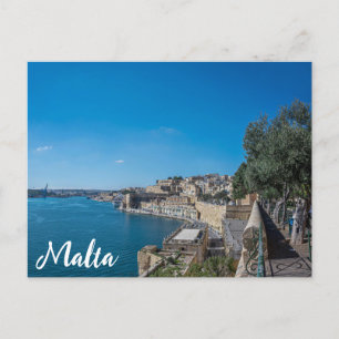 Panoramic view of city wall and harbor in Valletta Postcard
