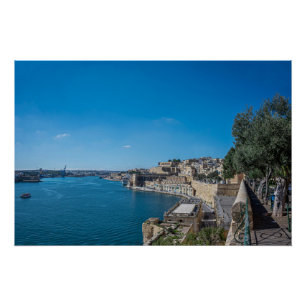 Panoramic view of city wall and harbor in Valletta Poster