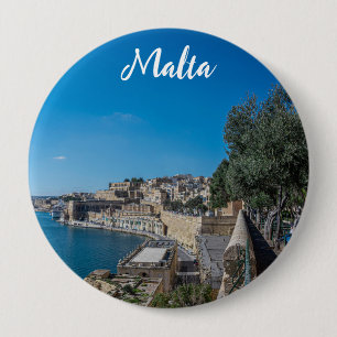Panoramic view of city wall and harbour in Vallett 10 Cm Round Badge