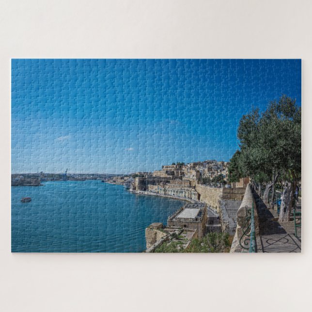 Panoramic view of city wall and harbour in Vallett Jigsaw Puzzle (Horizontal)