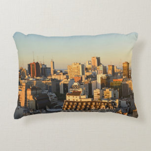 Panoramic View Of Cityscape At Dusk Decorative Cushion