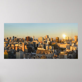 Panoramic View Of Cityscape At Dusk Poster