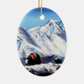 Panoramic View Of Everest Mountain Base Camp Area Ceramic Tree Decoration