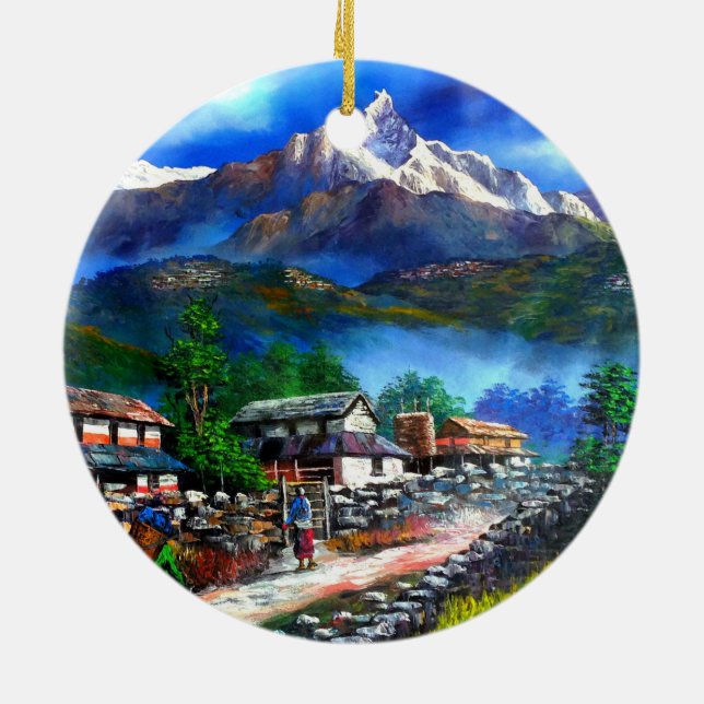 Panoramic View Of Everest Mountain Nepal Ceramic Tree Decoration (Back)