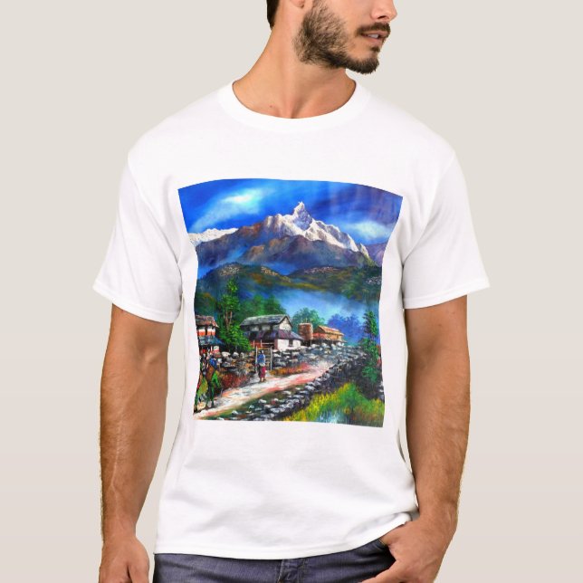 Panoramic View Of Everest Mountain Nepal T-Shirt (Front)