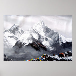 Panoramic View Of Everest Mountain Poster