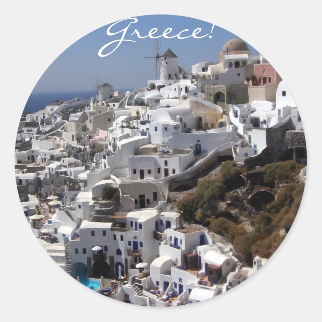 Panoramic view of Oia, Greece Classic Round Sticker (Front)