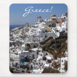 Panoramic view of Oia, Greece Mouse Mat