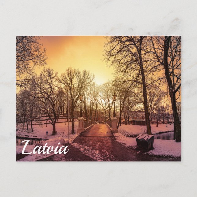 Panoramic view of snowy park during sunset in Riga Postcard (Front)