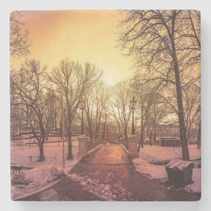 Panoramic view of snowy park during sunset in Riga Stone Coaster