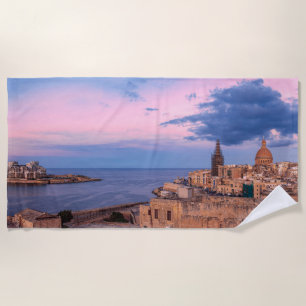 Panoramic view of sunset over Valletta Beach Towel