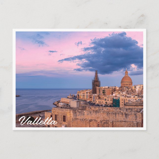 Panoramic view of sunset over Valletta Canvas Prin Postcard (Front)