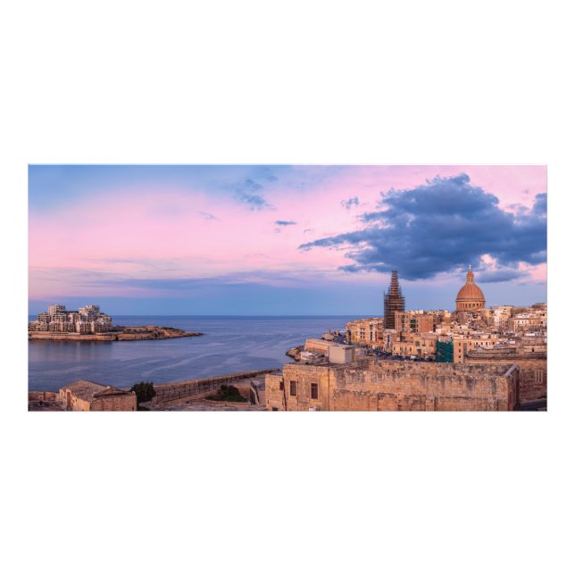 Panoramic view of sunset over Valletta Photo Print (Front)