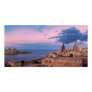 Panoramic view of sunset over Valletta Poster