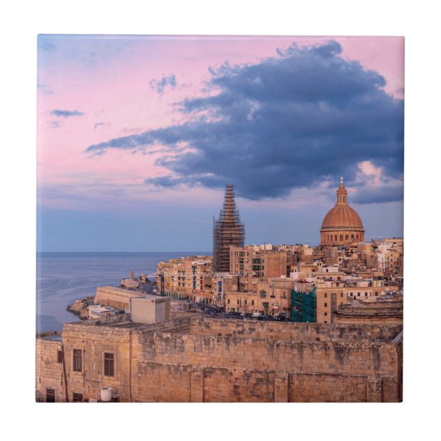 Panoramic view of sunset over Valletta Tile (Front)