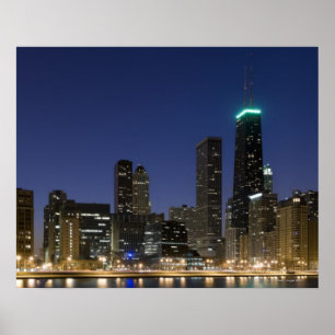 Panoramic view of the Chicago lakefront at dusk, Poster