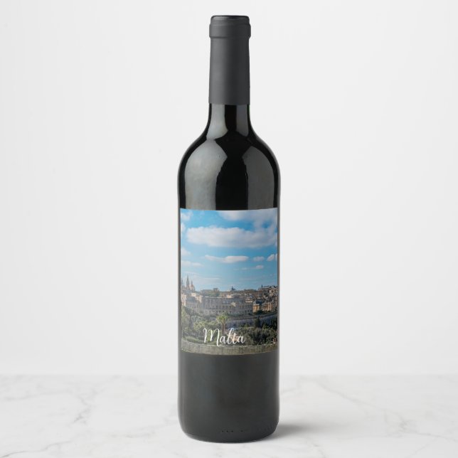 Panoramic view of Valletta old town in Malta Wine Label (Front)