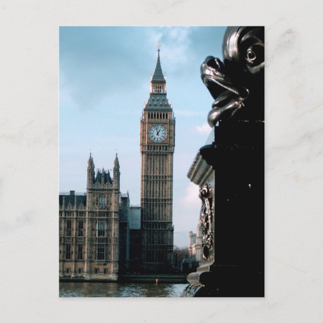 Panorámica Londres Nublado Big Ben y Río Támesis Postcard (Front)